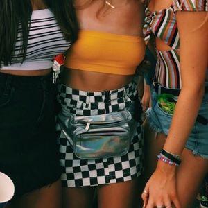 UO Denim Checkered Skirt